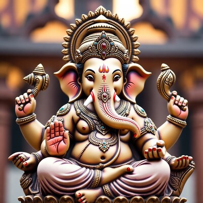 Golden Ganesha Statue Sitting