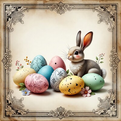 Cute Bunny with Easter Eggs