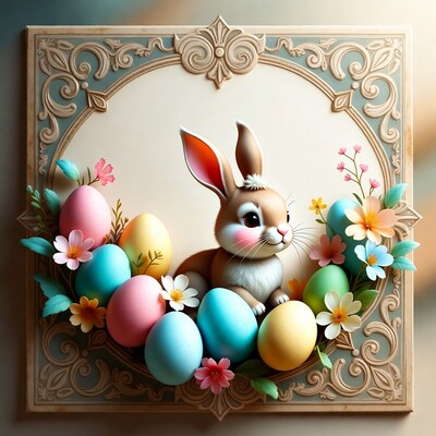 Cute bunny with Easter eggs