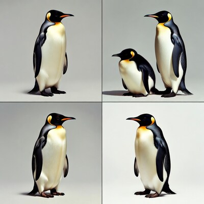 King Penguins on Gray Background