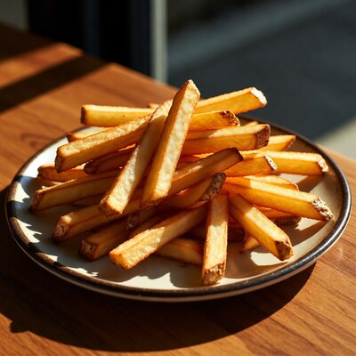 Golden french fries on plate