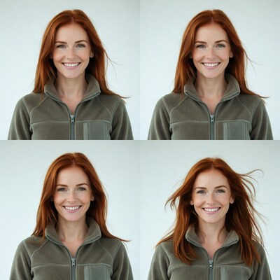 Smiling redhead woman in green fleece jacket