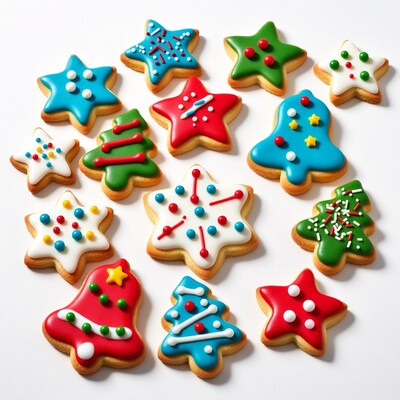 Colorful Christmas Star Tree Bell Cookies
