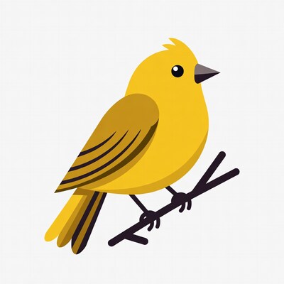 Yellow Cartoon Bird on Branch