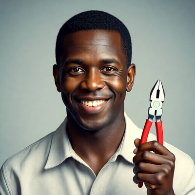 African-American man holding pliers
