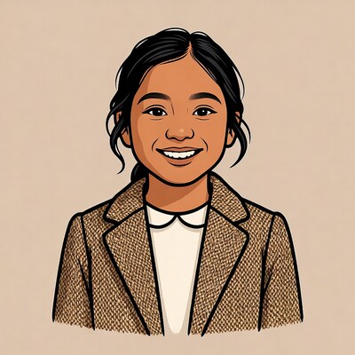 Asian girl smiling in tweed jacket