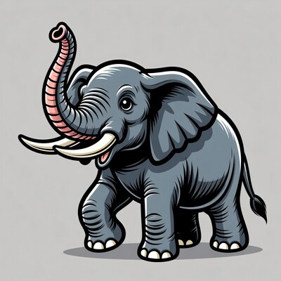 Cartoon elephant smiling with trunk raised