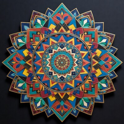 Colorful Mandala on Black Background