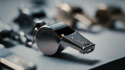 Closeup of metal whistle