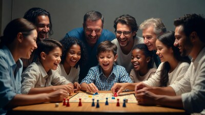 Diverse family playing board game
