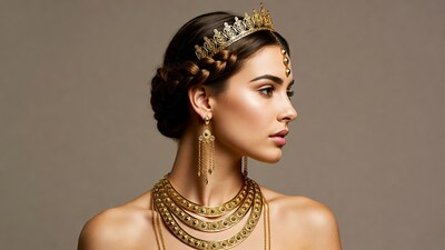 Woman in gold crown and jewelry