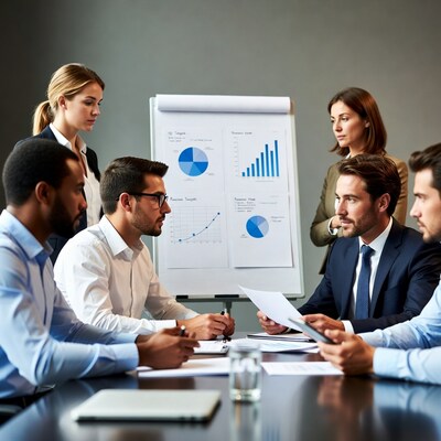 Business team reviewing charts in meeting