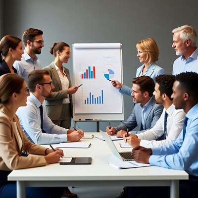 Business team reviewing charts in meeting