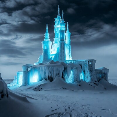 Ice Castle in Snowy Landscape