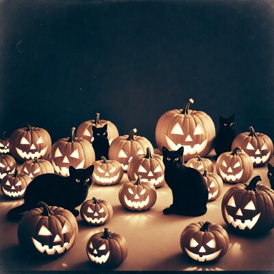 Black Cats Among Jack-o-Lanterns