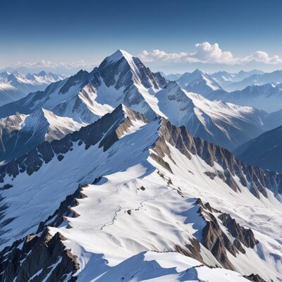Snowy Alpine Peaks Under Blue Sky