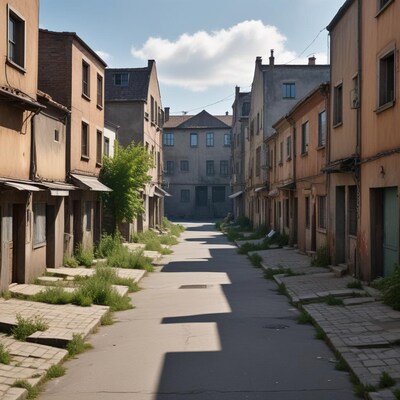 Abandoned Narrow Alley with Weeds