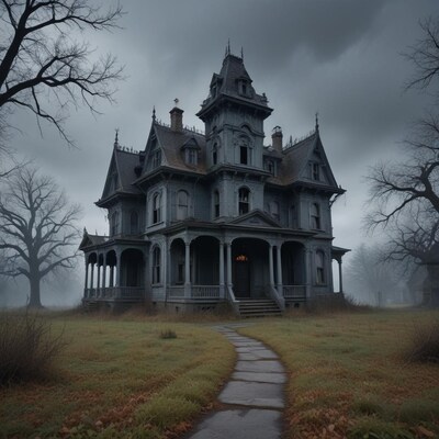 Haunted Victorian Mansion Foggy Path