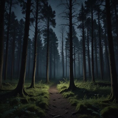 Forest Path Under Starry Night Sky