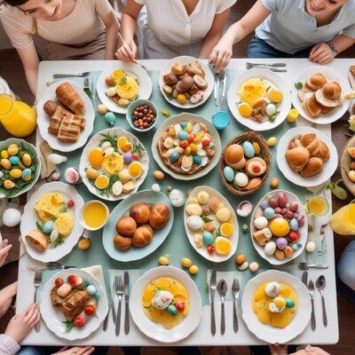 Women enjoying Easter brunch table