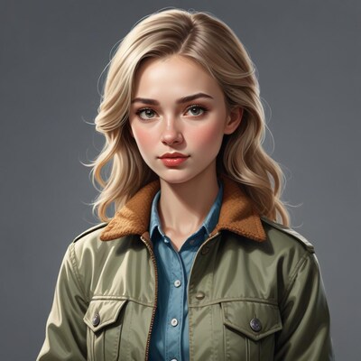 Blonde woman in green jacket