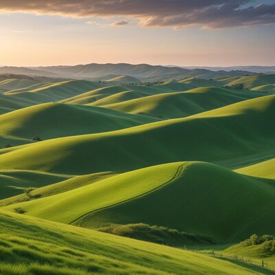 Rolling Green Hills at Sunset