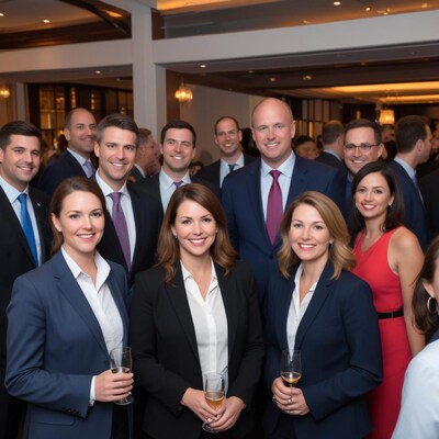 Business professionals toasting with champagne