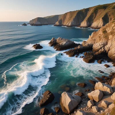Ocean Waves Crashing on Rocky Cliffs