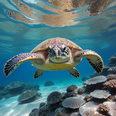 Green Sea Turtle Swimming Underwater