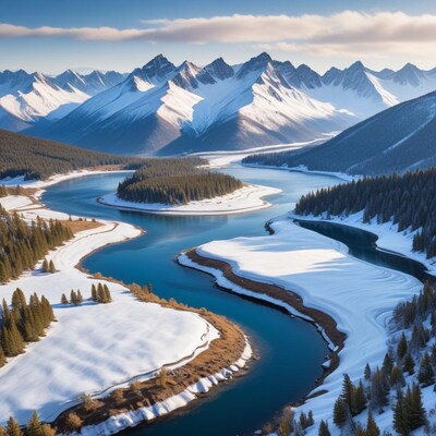 Snowy River Meandering Through Mountains