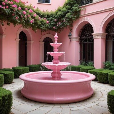Pink Fountain in Courtyard Garden