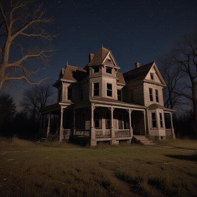 Abandoned Victorian House at Night