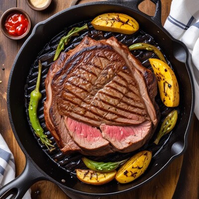 Grilled Steak with Plantains and Peppers