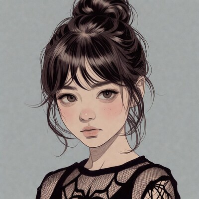 Asian woman in lace top illustration