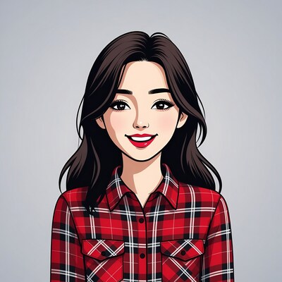 Asian woman in plaid shirt illustration