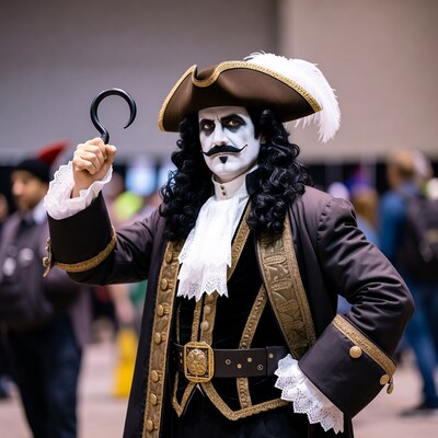 Captain Hook cosplayer holding hook
