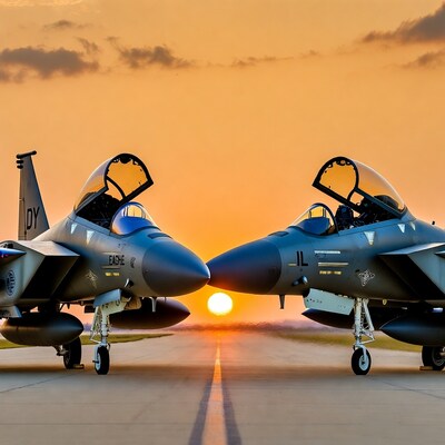 F-15 Eagles at Sunset Runway