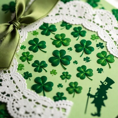 St. Patrick's Day Card with Shamrocks and Leprechaun