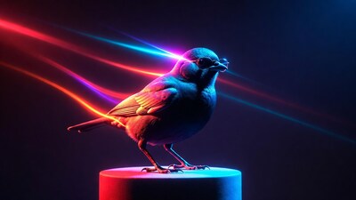 Bird wearing sunglasses on pedestal