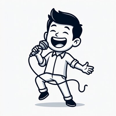 Cartoon man singing with microphone
