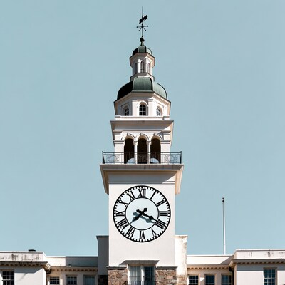 White Clock Tower with Green Dome