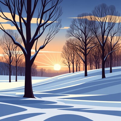 Winter Sunset Over Snowy Trees