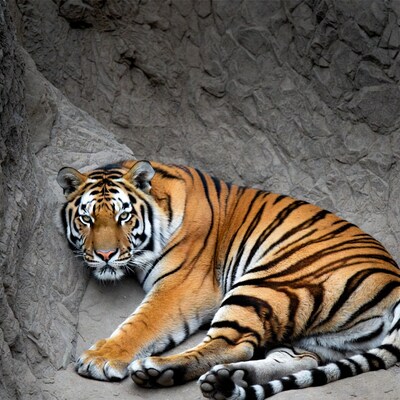 Tiger lying on rocks