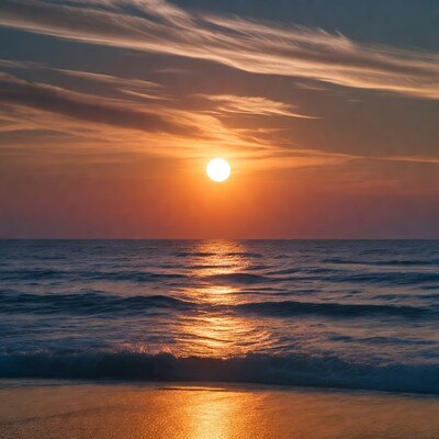 Sunset over ocean beach