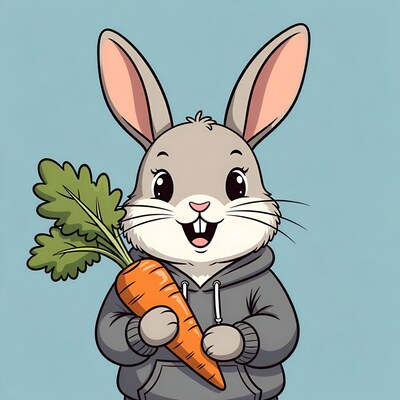 Cartoon bunny holding carrot