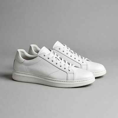 White Leather Platform Sneakers Pair