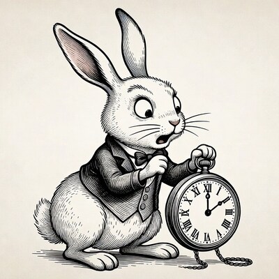White Rabbit holding pocket watch
