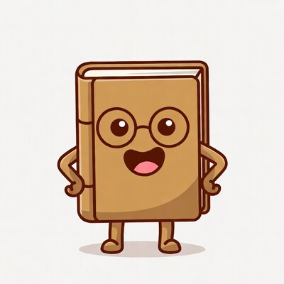 Cartoon Book with Glasses Smiling