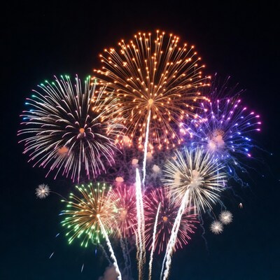 Colorful Fireworks Exploding in Night Sky