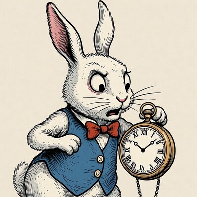 White Rabbit holding pocket watch